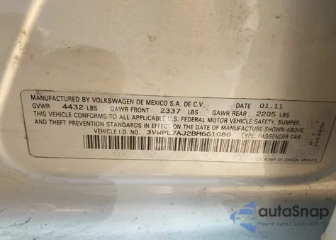 2011 Volkswagen Jetta Sportwagen 2.0L Tdi из США, поврежденный, VIN 3VWPL7AJ2BM661080